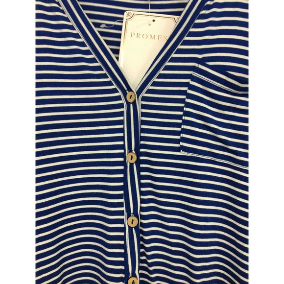 NWT Promesa Striped Soft Rayon Navy White Button Top Womens Size 14 - Picture 5 of 7